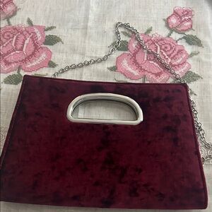 Red and Silver Velvet Clutch with Chain Strap